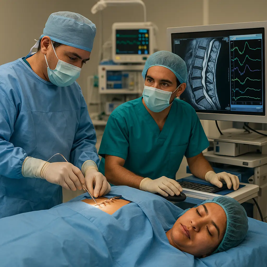 Cirugía de Columna con Monitoreo Neurofisiológico en San Ángel, Álvaro Obregón, quirófano y equipo de monitoreo | Clínica Spine