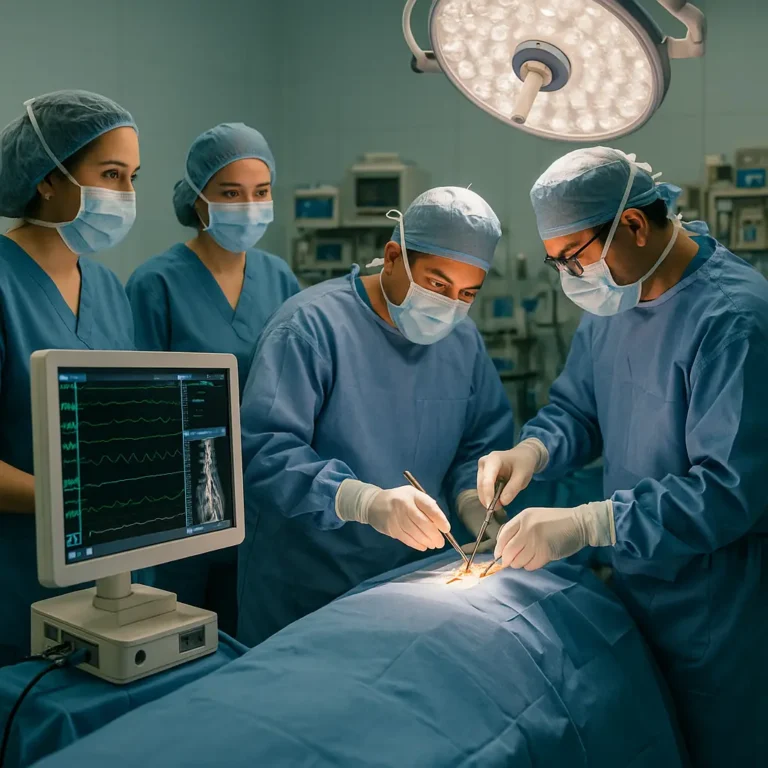 Cirugía de Columna con Monitoreo Neurofisiológico en Benito Juárez, Ciudad de México, equipo en quirófano | Clínica Spine