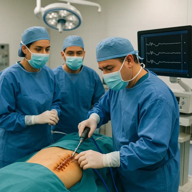 Cirugía de columna con monitoreo neurofisiológico en Condesa, Cuauhtémoc, Ciudad de México, equipo en quirófano | Clínica Spine