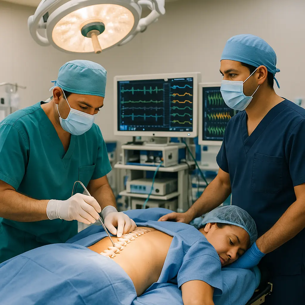 Cirugía de Columna con Monitoreo Neurofisiológico en Guadalupe Inn, Álvaro Obregón, Ciudad de México, paciente en quirófano con equipo de neurofisiología | Clínica Spine