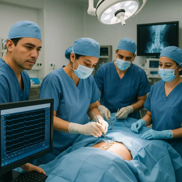 Cirugía de Columna con Monitoreo Neurofisiológico en Tlalpan, Isidro Fabela, equipo quirúrgico y paciente | Clínica Spine