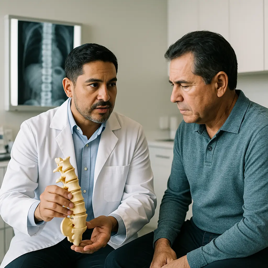 Cirugía de Columna Mínimamente Invasiva en Jardines del Pedregal, Álvaro Obregón - equipo médico y paciente en consulta | Clínica Spine