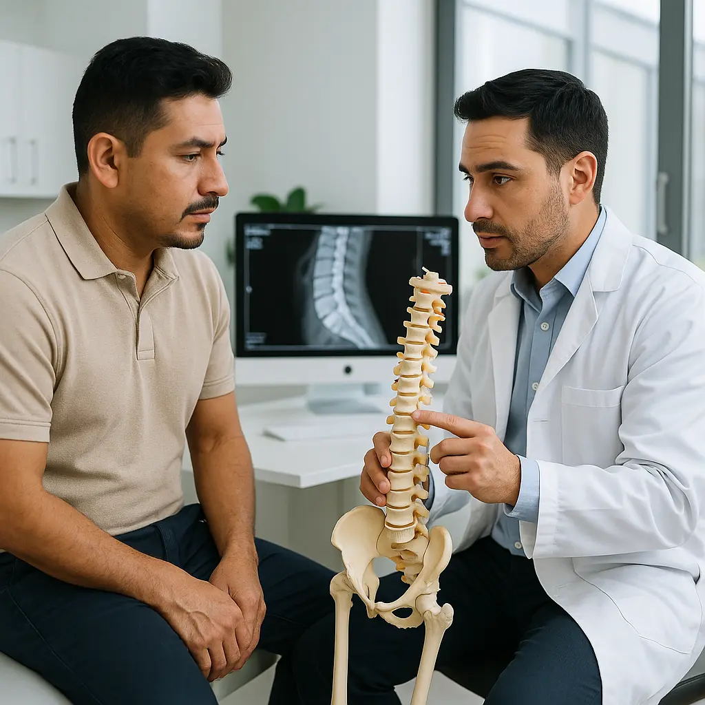 Cirujano de Columna en Tlalpan, Fuentes Brotantes evaluando paciente | Clínica Spine